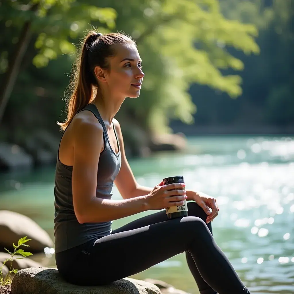 Muškarac uživa u šalici čaja nakon treninga